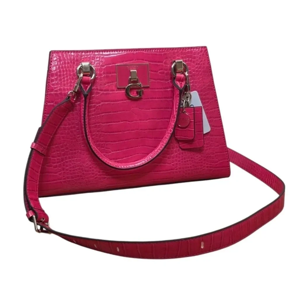 NWT Guess Pink Stephi Croc Embossed Faux Leather Satchel Medium